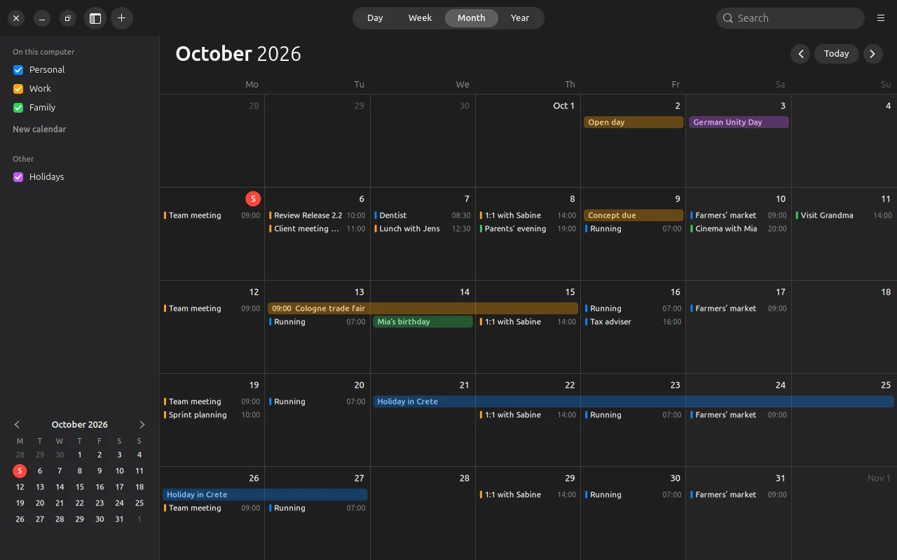 Month view, dark