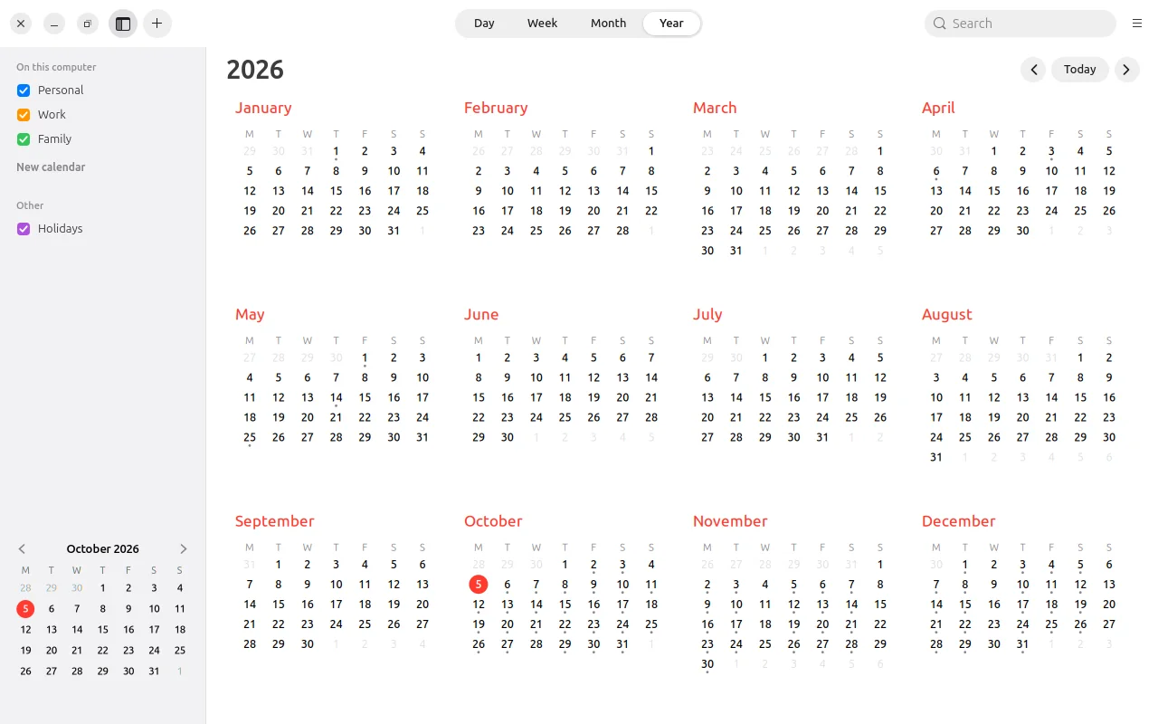 Year view with twelve months