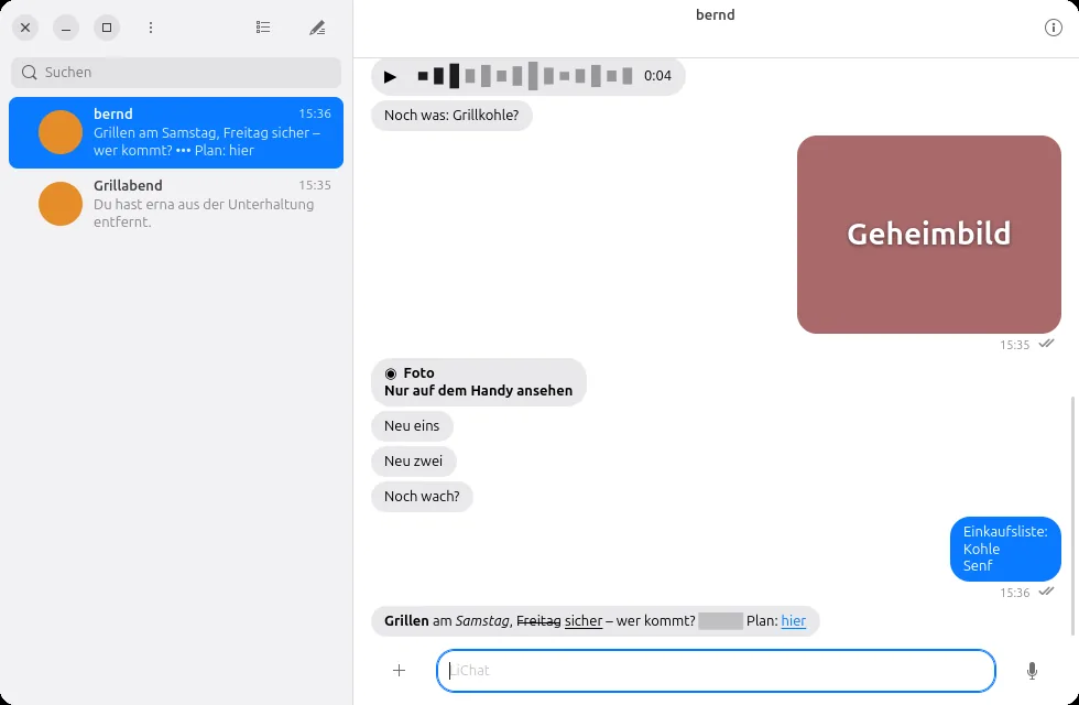 LiChat unter Ubuntu: Gespräch mit formatiertem Text und Sprachnachricht