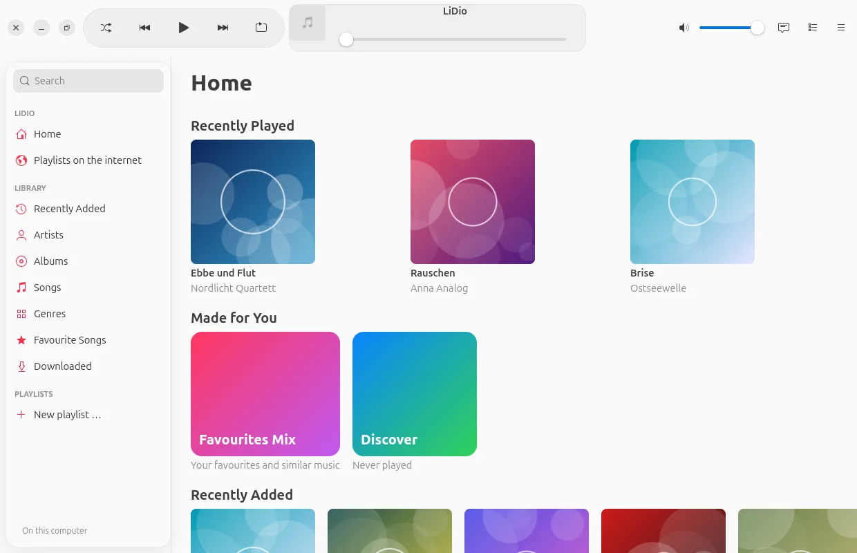 Home with “Mixes for you” and “Recently added”