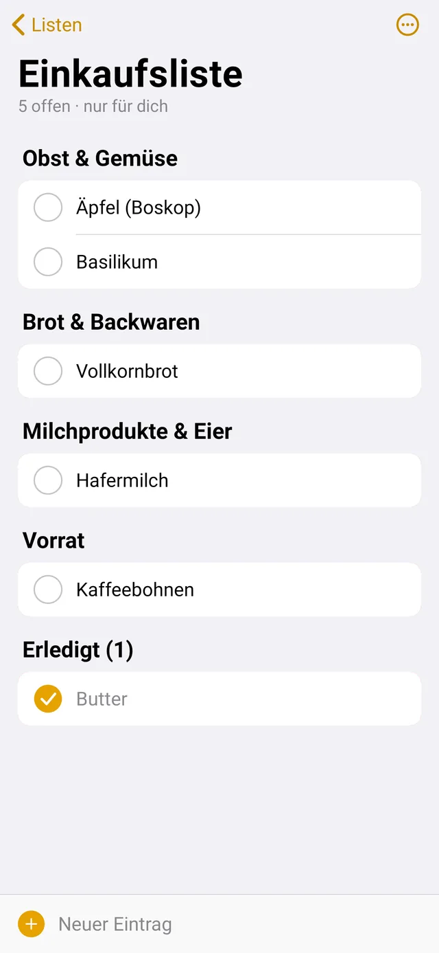 Einkaufsliste auf dem Handy