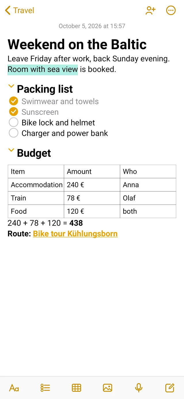 The same note on the Android phone