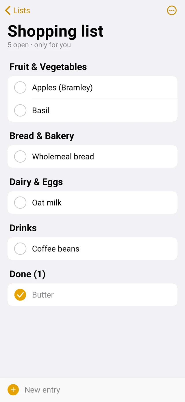 Shopping list on the phone