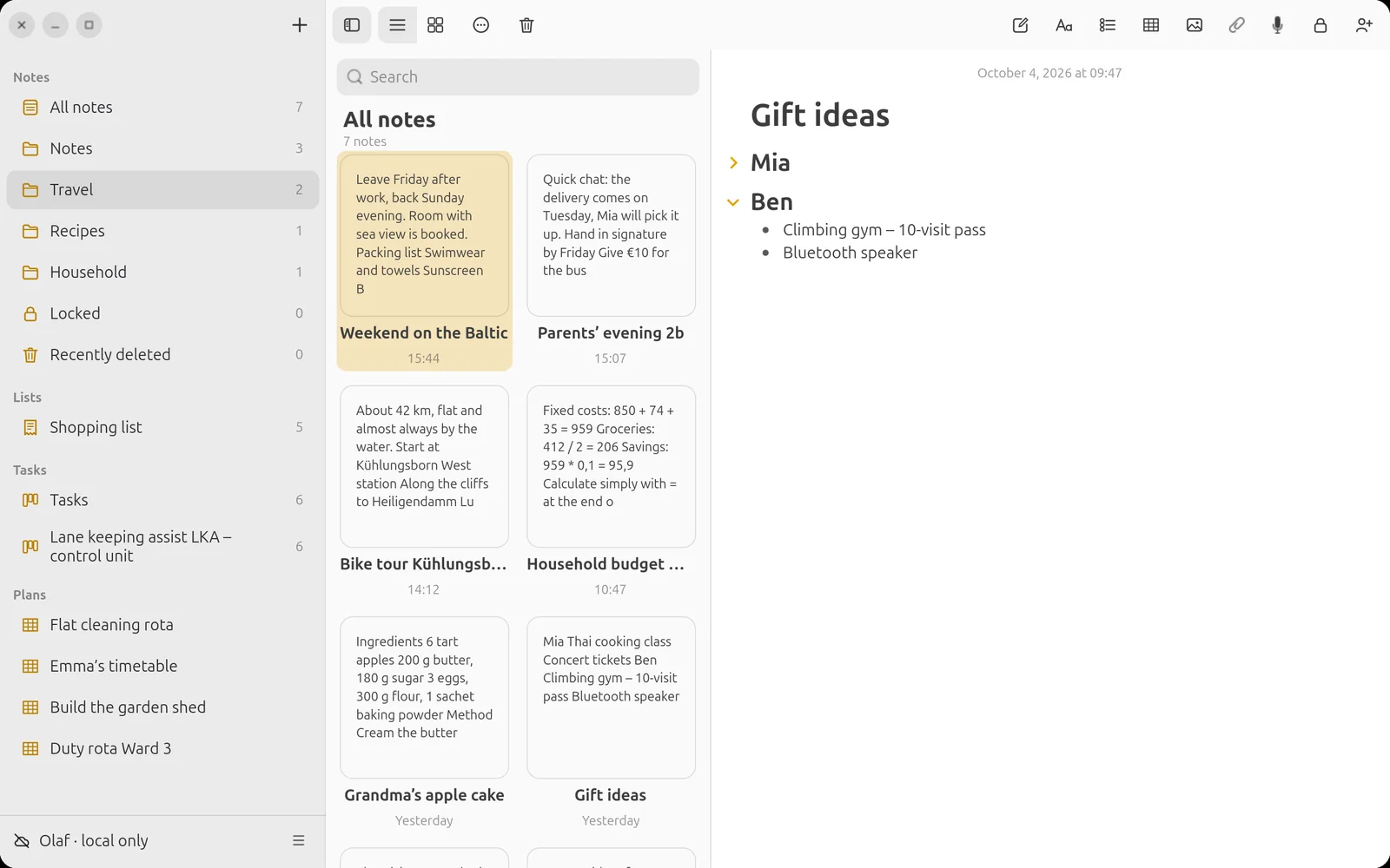 Gallery view of the notes