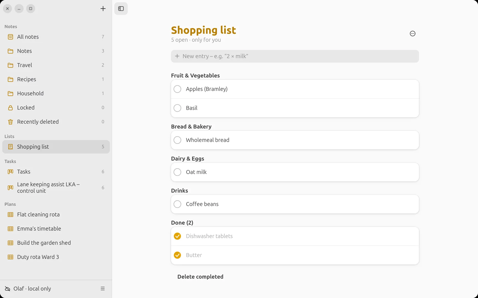 Shopping list on Ubuntu