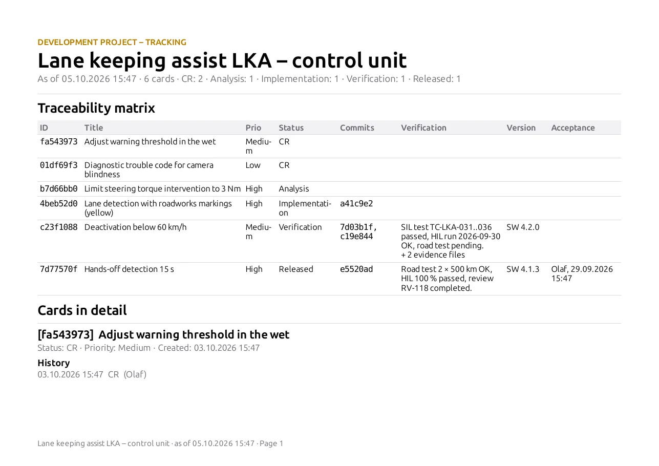 Traceability matrix as a PDF report
