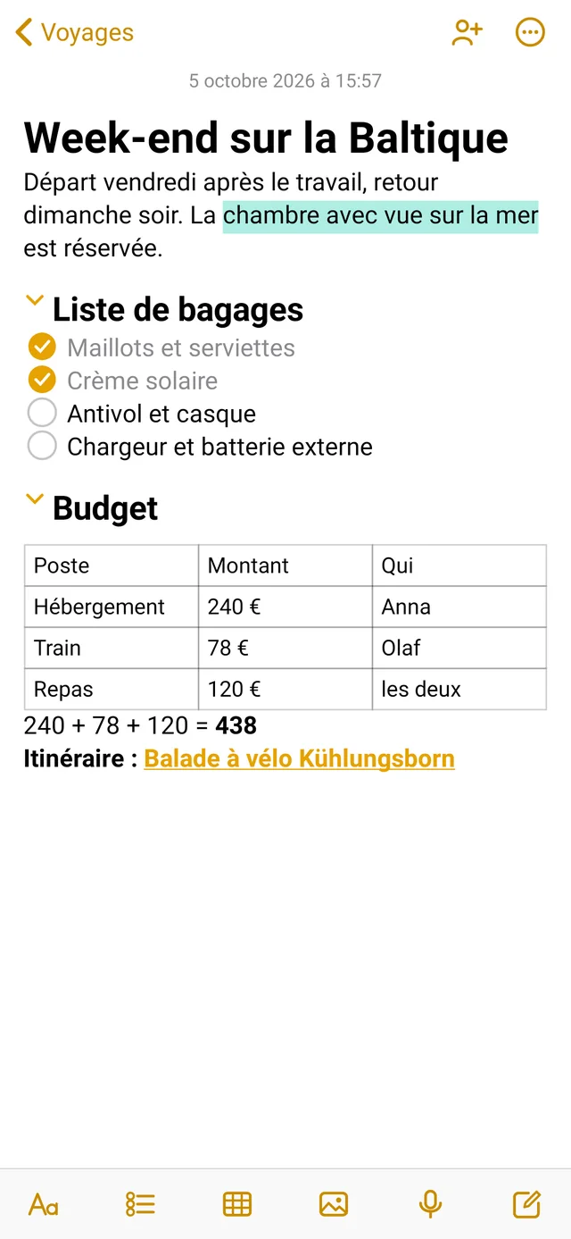 La même note sur le téléphone Android
