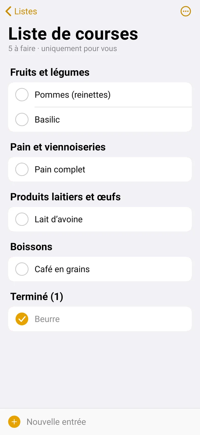 Liste de courses sur le téléphone