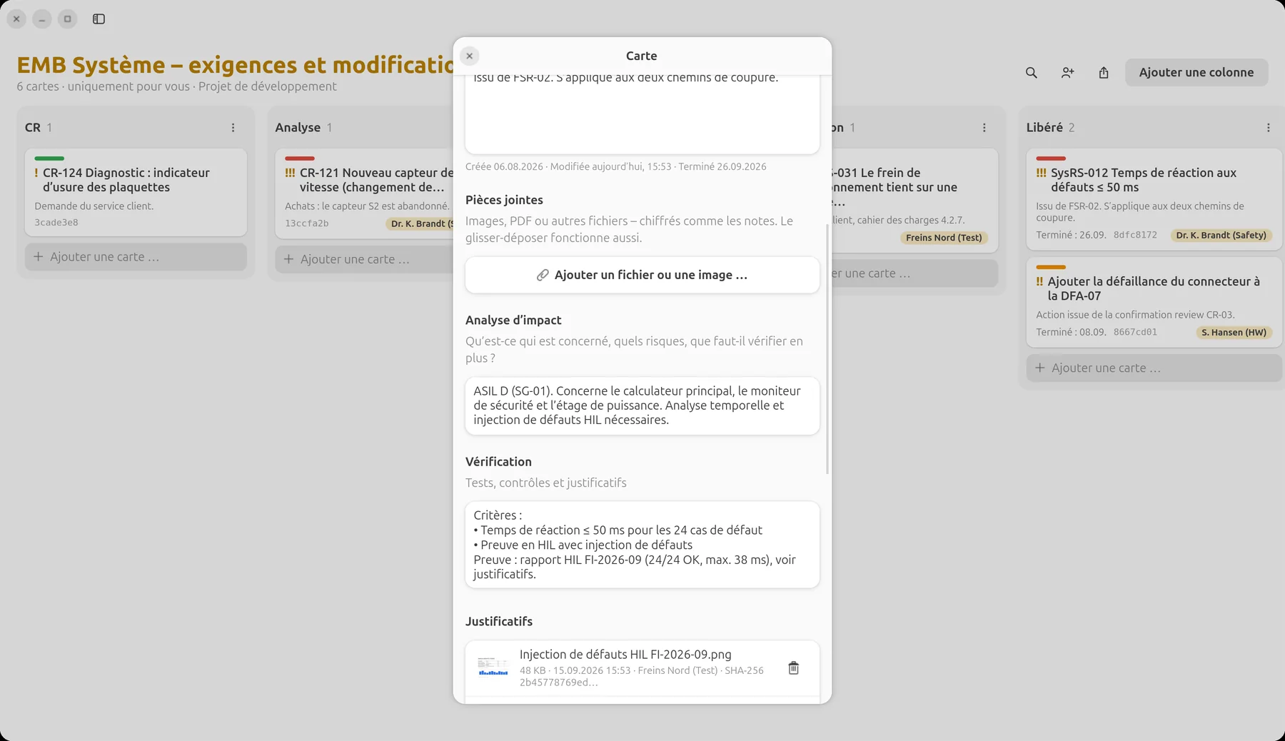 La même carte : analyse d’impact, vérification avec critères et la preuve d’injection de défauts HIL