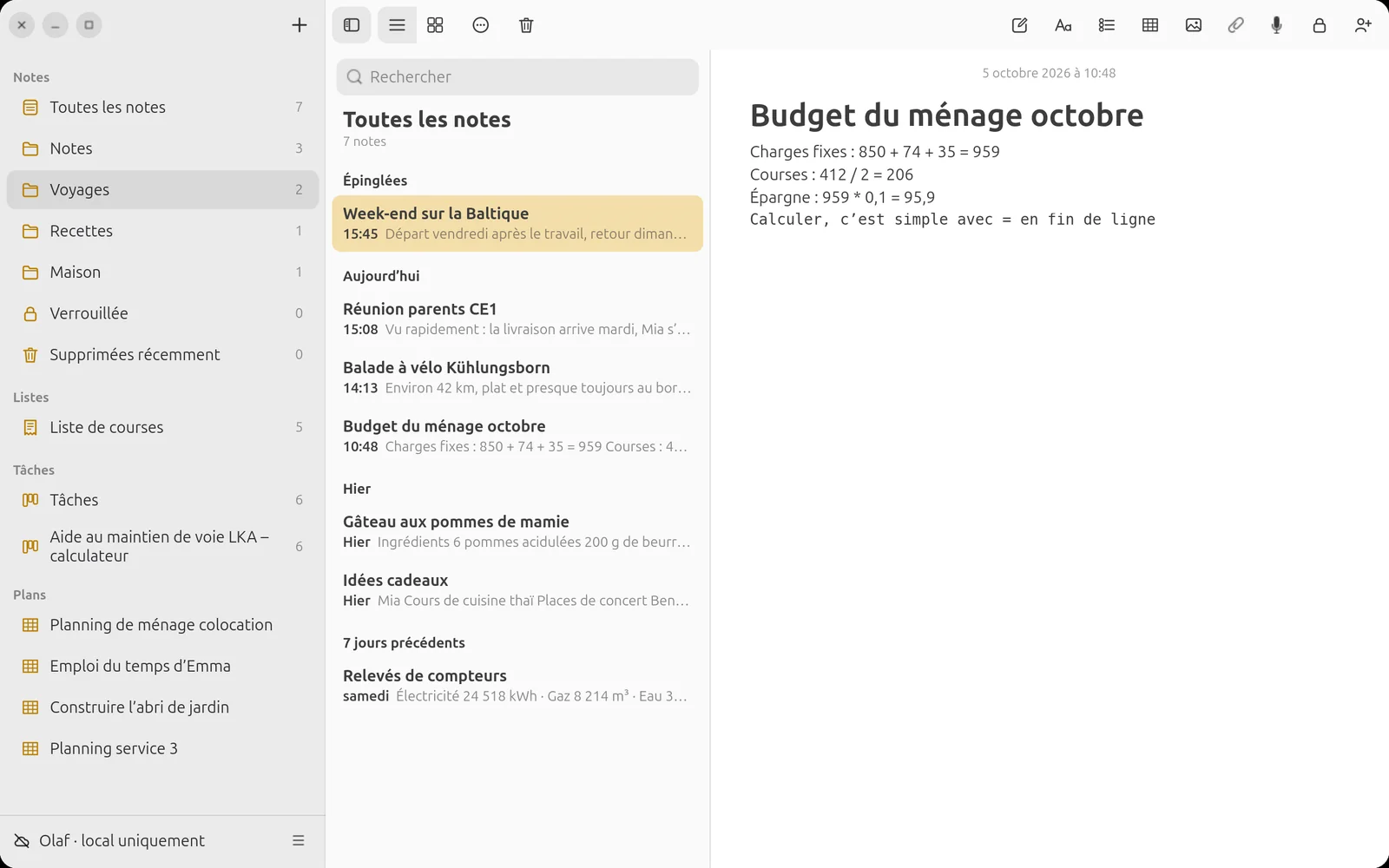 Budget du ménage avec calculs