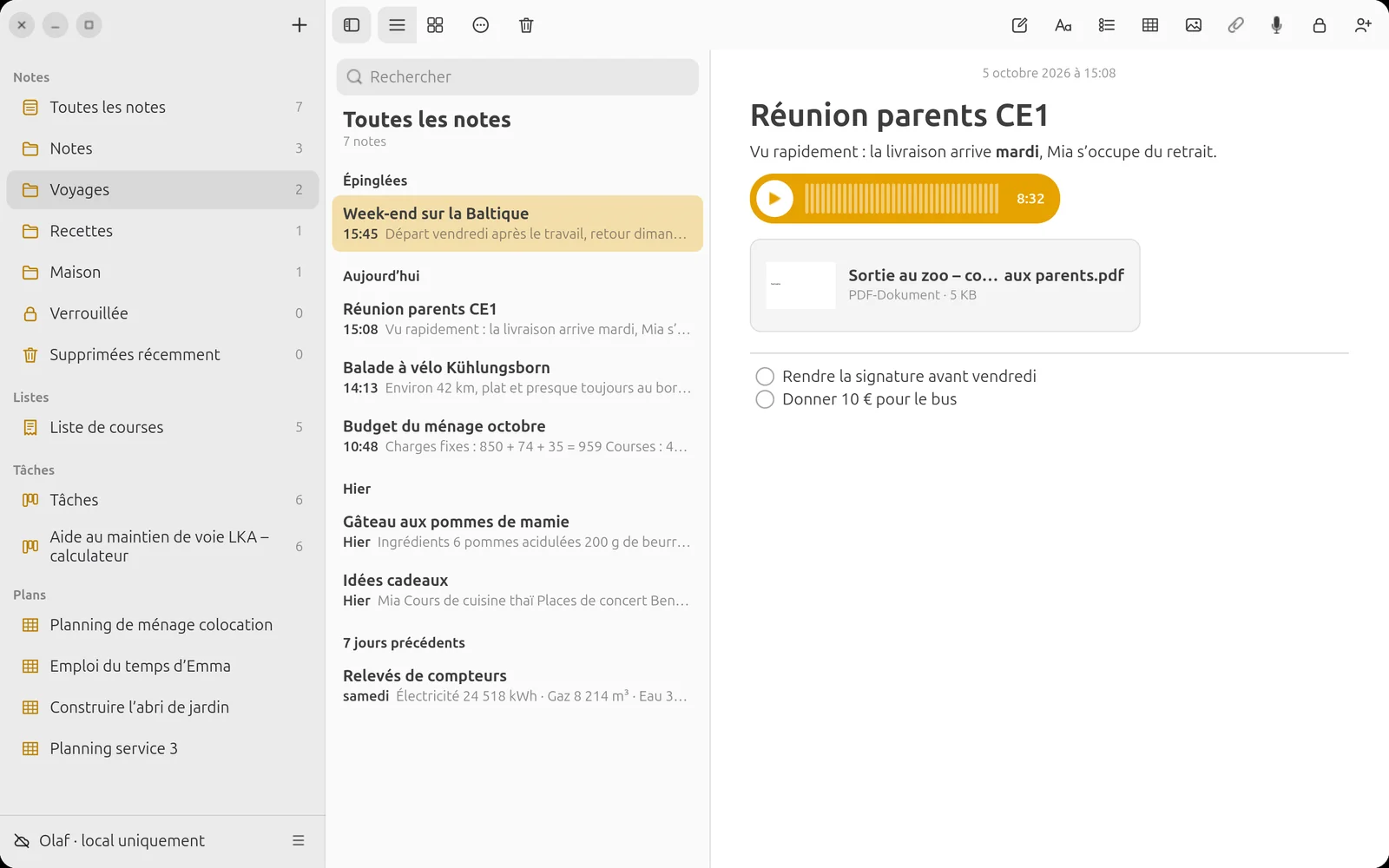 Note avec enregistrement audio et PDF joint