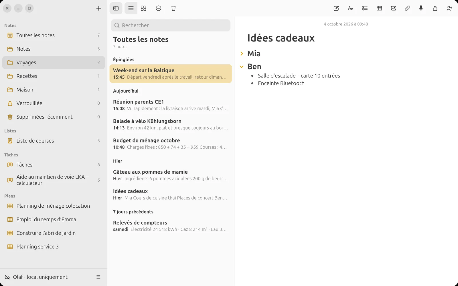 Sections repliées