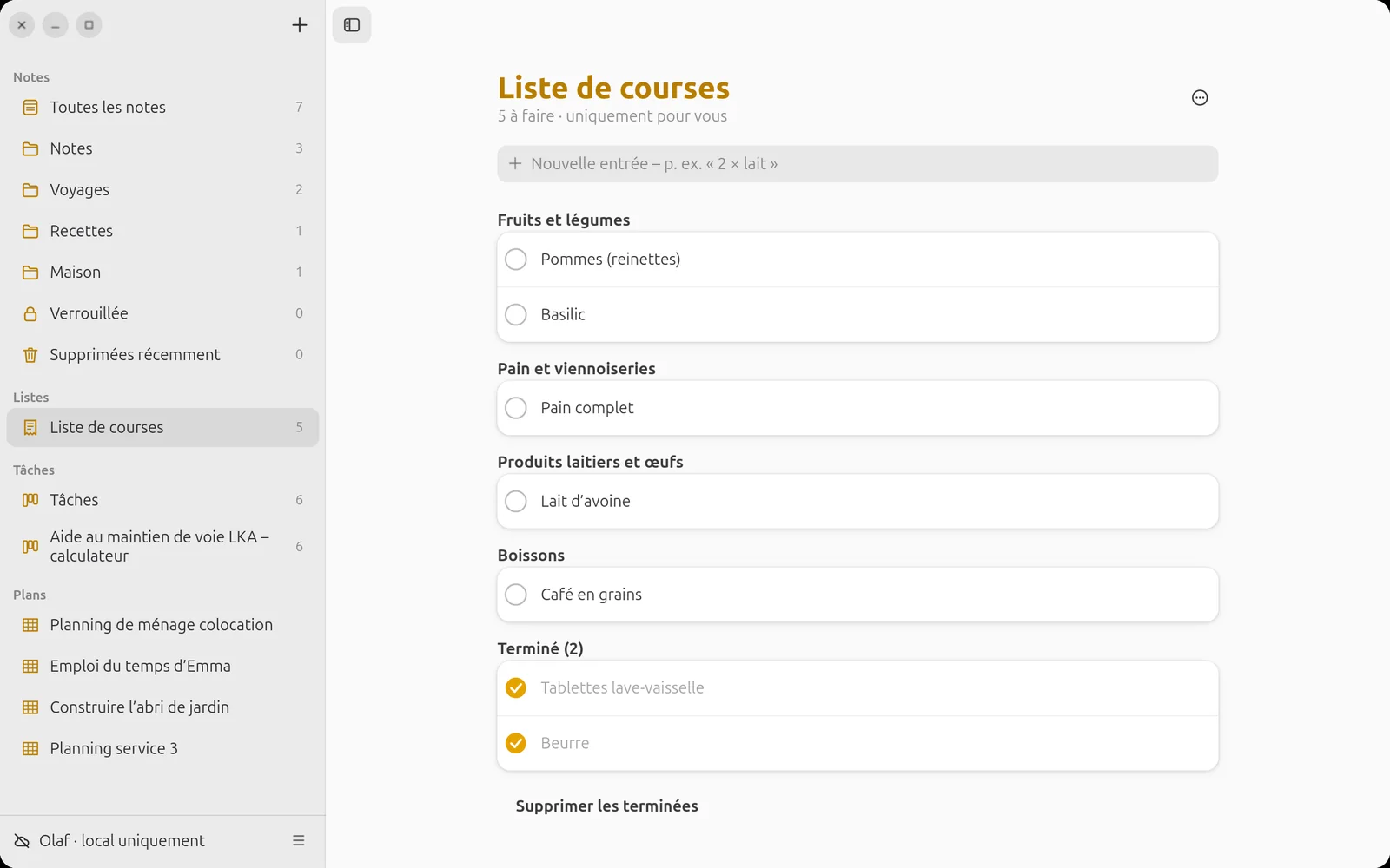 Liste de courses sous Ubuntu