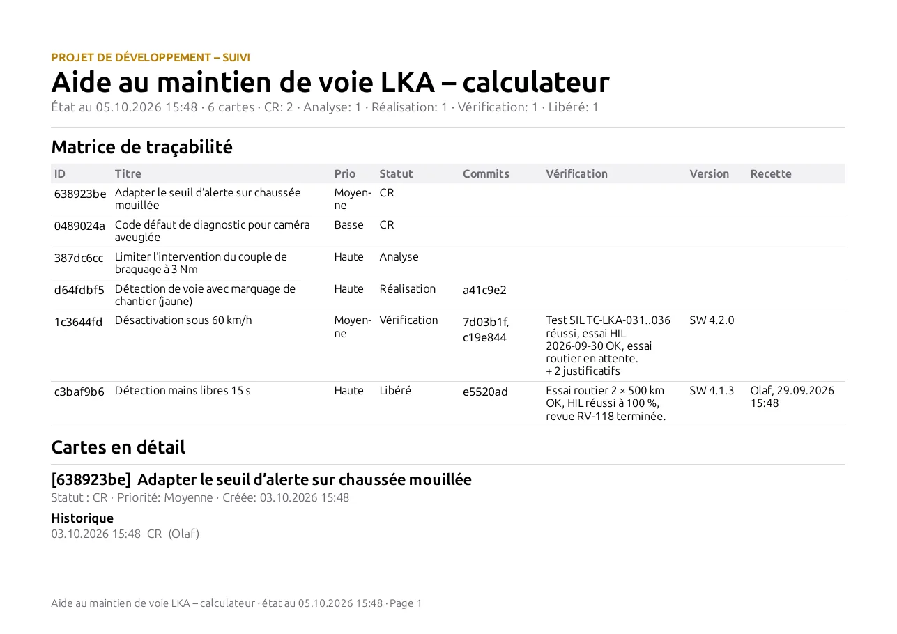 Matrice de traçabilité en rapport PDF