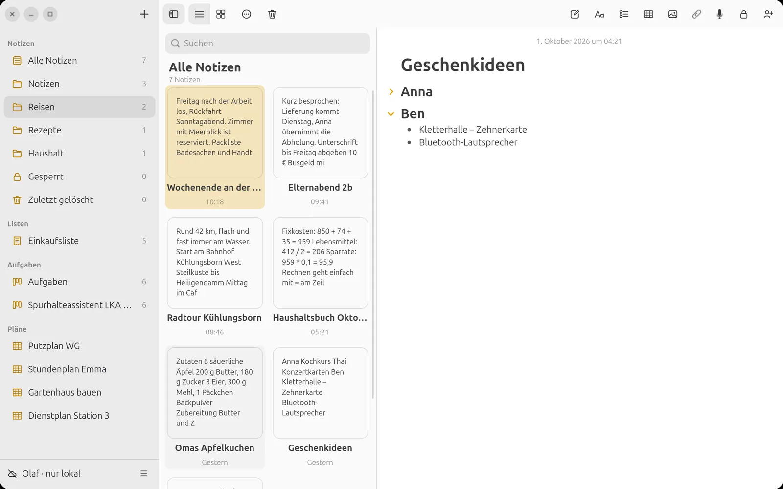 Galerieansicht der Notizen